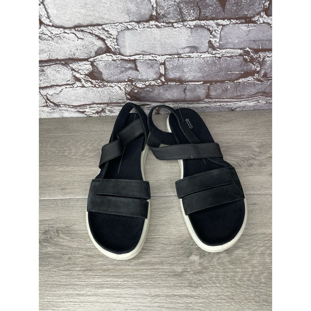 ECCO Yuma Black Nubuck Leather Stretch Wedge Strappy Sandals Women 41EU/10.5M US - Picture 4 of 16